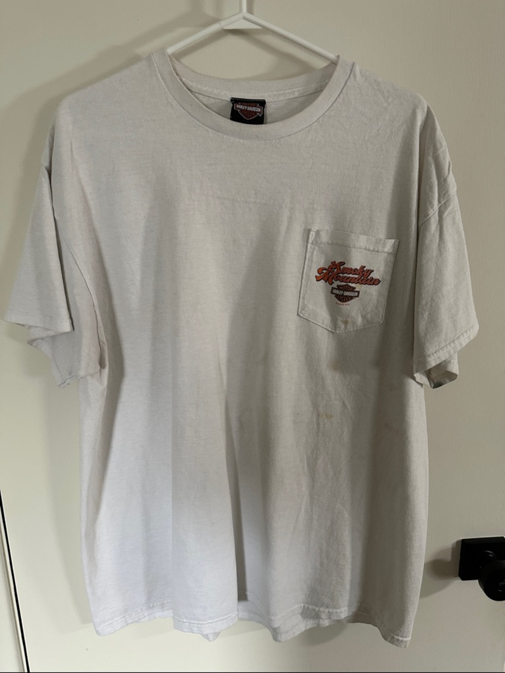 Harley-Davidson White Short Sleeve Pocket Tee with Orange Logo